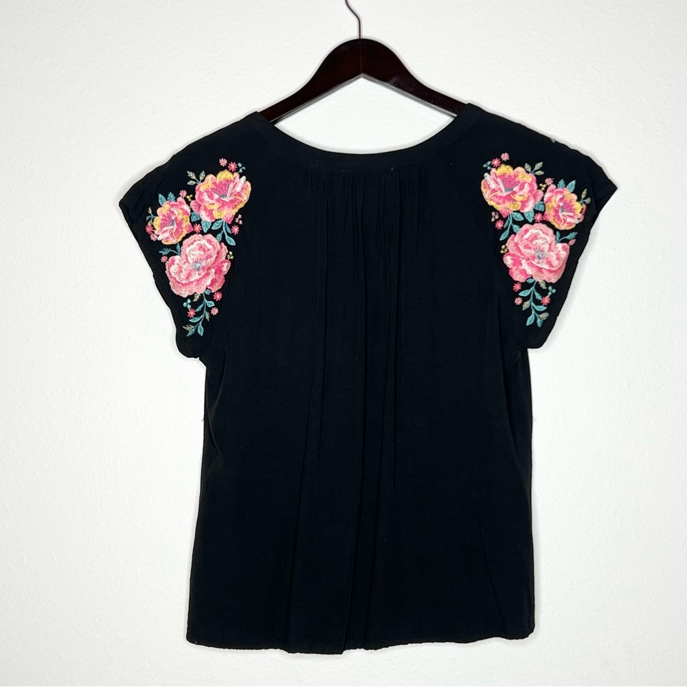 Savanna Jane Embroidered Blouse Peasant Floral Mexican Bohemian Women's M Black - Picture 2 of 7